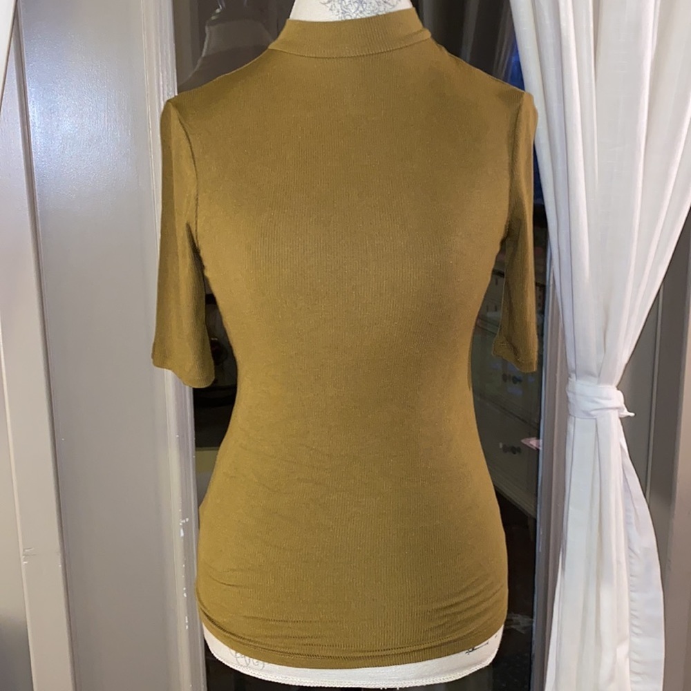 A New Day olive army green shortsleeve ribbed mock turtleneck business casual XS - Picture 1 of 8